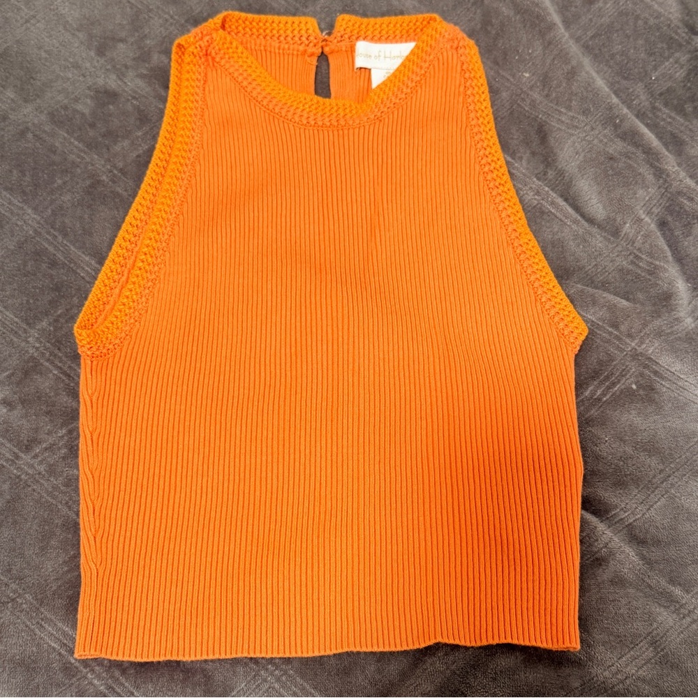 House of Harlow Tank Top Y2K Womens Small Pink Orange Cropped Ribbed Summer